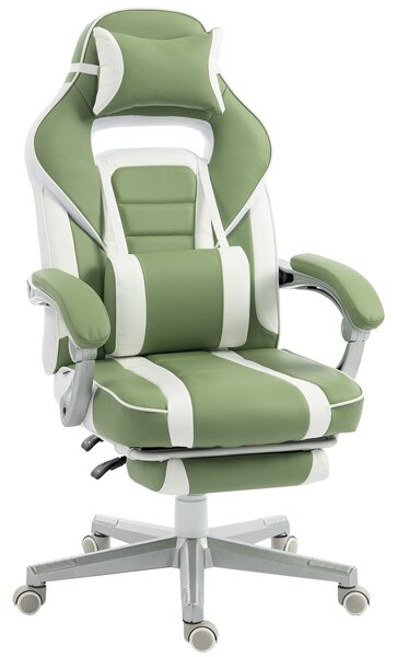 HOMCOM Sedia Gamer Reclinabile con Altezza Regolabile Poggiapiedi Estraibile Supporto Lombare e Poggiatesta Rimovibile Verde | Aosom Italy
