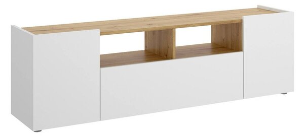 Mobile TV bianco e rovere nodi 141x34x43h cm 3 ante - Vulcano