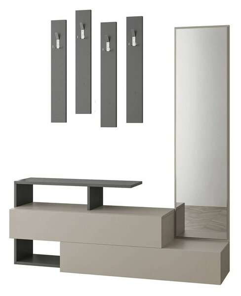Mobile per ingresso sospeso con specchio 2 ante tortora e antracite 137x54h cm - Ascari