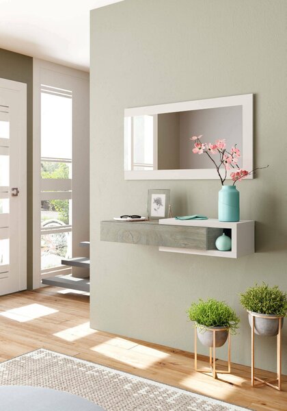 Mobile per ingresso piccolo sospeso bianco e rovere 95x19h cm - Arty