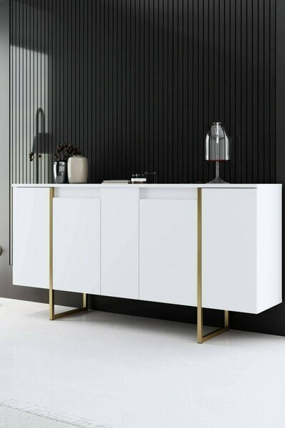 Credenza bianca e oro elegante 160x35x80h cm 4 ante - Arta