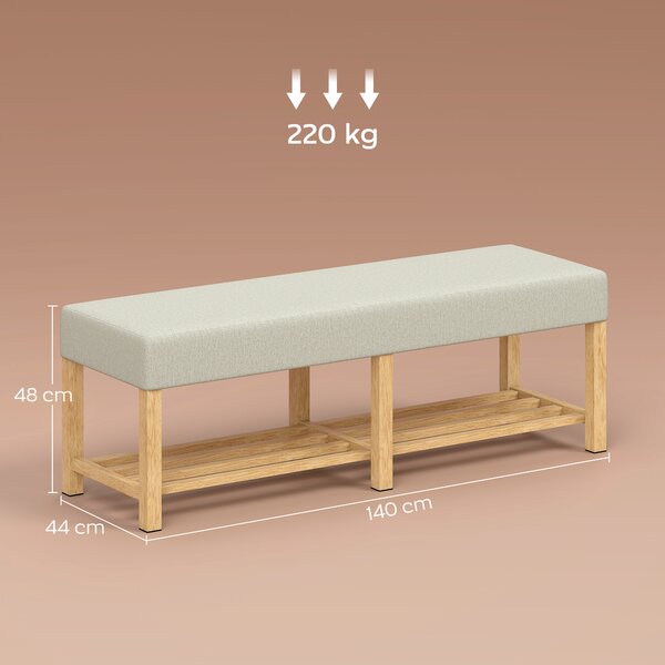 HOMCOM Panca Portascarpe con Seduta Imbottita 2 Persone Scaffale Aperto Struttura in Legno 140x44x48 cm Crema e Legno Naturale | Aosom Italy