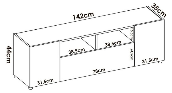 Mobile TV bianco e rovere nodi 141x34x43h cm 3 ante - Vulcano