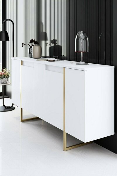 Credenza bianca e oro elegante 160x35x80h cm 4 ante - Arta