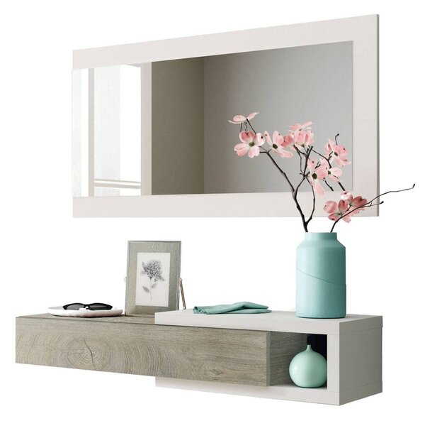 Mobile per ingresso piccolo sospeso bianco e rovere 95x19h cm - Arty
