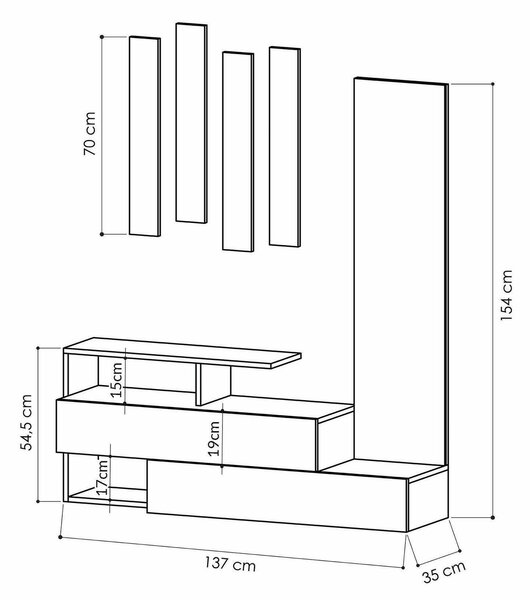 Mobile per ingresso sospeso 2 ante bianco e rovere 137x54h cm - Ascari