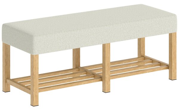 HOMCOM Panca portascarpe, panca contenitore con seduta imbottita, scaffale aperto, legno di hevea, 120x44x48 cm, legno naturale | Aosom Italy
