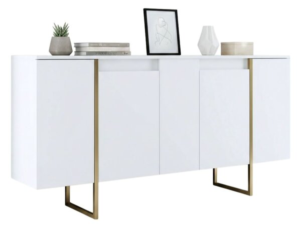 Credenza bianca e oro elegante 160x35x80h cm 4 ante - Arta