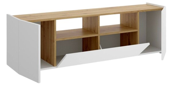Mobile TV bianco e rovere nodi 141x34x43h cm 3 ante - Vulcano