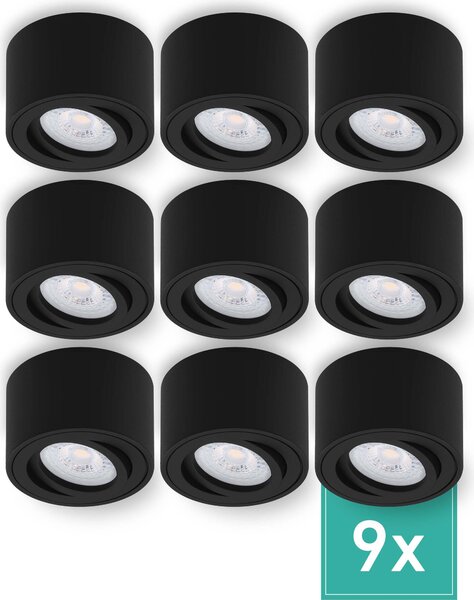 Set di 9 faretti da superficie Oktaplex in alluminio piatto e orientabile incl. modulo LED 2700K bianco caldo - faretto da superficie nero