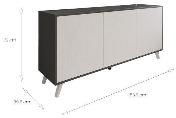 Credenza antracite e bianca 153x39x72h cm 3 ante - Annina