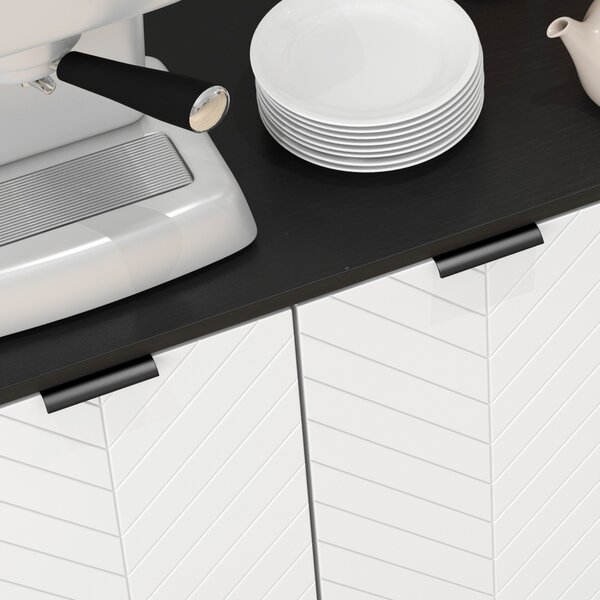 HOMCOM Madia a 4 ante Madia per soggiorno Ripiani regolabili Gambe in legno per cucina Bianco e Nero 120x35x77,4 cm | Aosom Italy