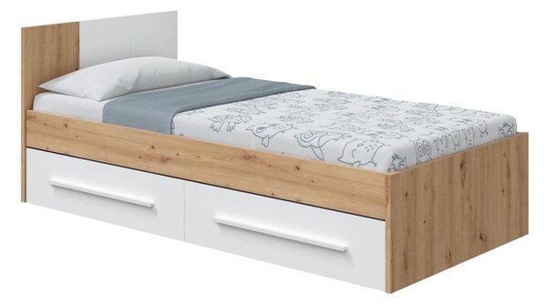 Letto bambini 2 cassetti contenitori 196x97cm rovere nodi e bianco - Azalia