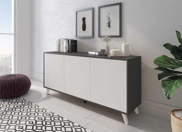 Credenza antracite e bianca 153x39x72h cm 3 ante - Annina