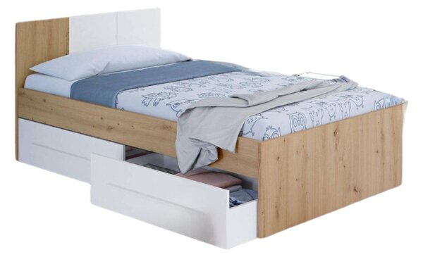Letto bambini 2 cassetti contenitori 196x97cm rovere nodi e bianco - Azalia