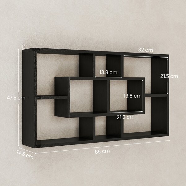 HOMCOM Mensola da Parete Decorativa Scaffale per Libri, CD con 8 Cubi 85x14,5x47,5 cm Nero | Aosom Italy