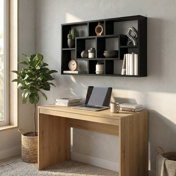 HOMCOM Mensola da Parete Decorativa Scaffale per Libri, CD con 8 Cubi 85x14,5x47,5 cm Nero | Aosom Italy