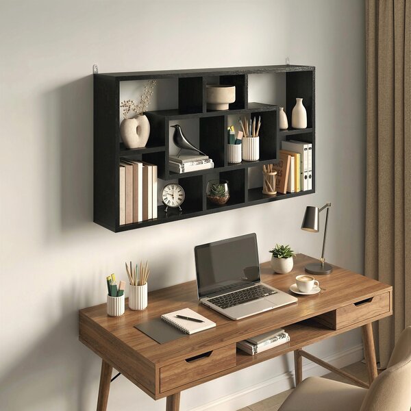 HOMCOM Mensola da Parete Decorativa Scaffale per Libri, CD con 8 Cubi 85x14,5x47,5 cm Nero | Aosom Italy