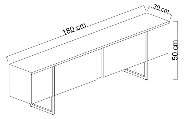 Mobile TV 180x30x50h cm Bianco e Oro con 2 Ante e Ripiano, Mobile Basso Salvaspazio in Legno e Metallo per Soggiorno Moderno – Abishia