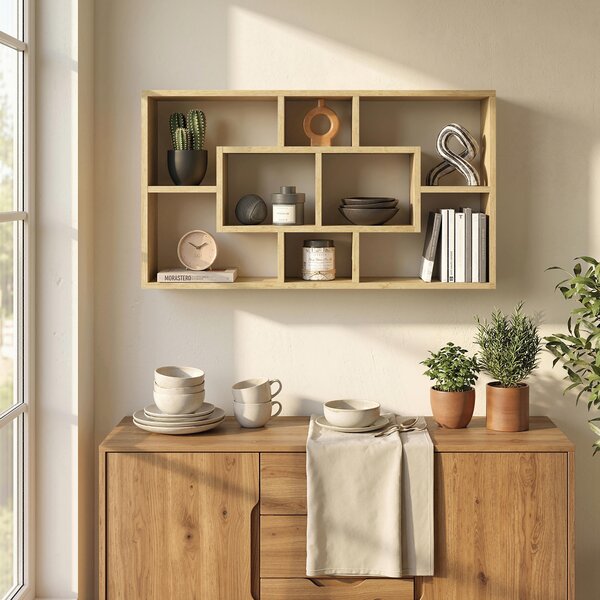 HOMCOM Mensola da Parete Decorativa Libreria per Libri, CD con 8 Cubi 85x14,5x47,5 cm Rovere | Aosom Italy