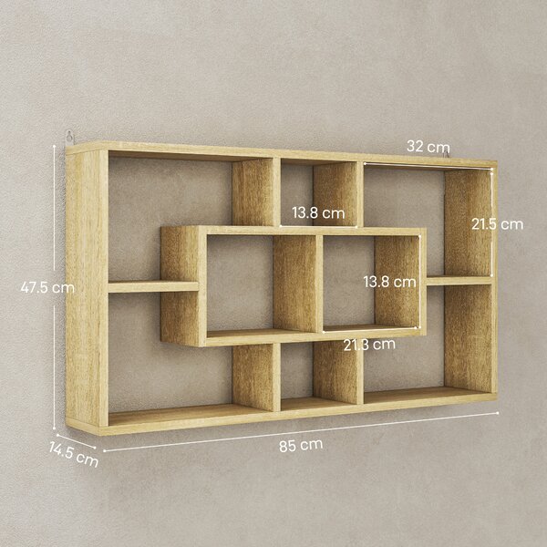 HOMCOM Mensola da Parete Decorativa Libreria per Libri, CD con 8 Cubi 85x14,5x47,5 cm Rovere | Aosom Italy