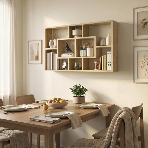 HOMCOM Mensola da Parete Decorativa Libreria per Libri, CD con 8 Cubi 85x14,5x47,5 cm Rovere | Aosom Italy