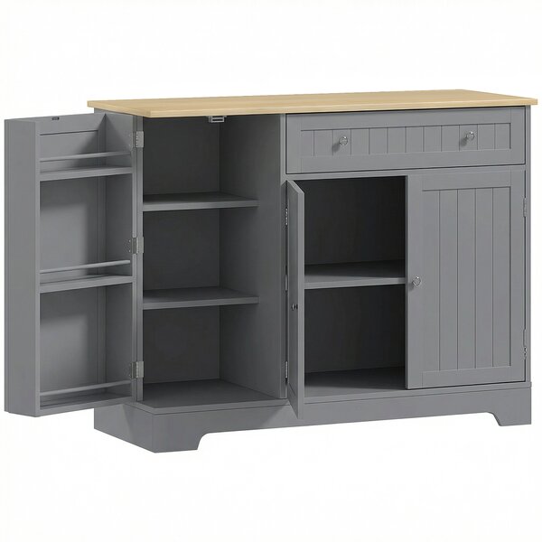 HOMCOM Credenza da Cucina Mobile Cucina con 3 Ripiani sulle Ante Cassetto Ripiani Regolabili per Sala da Pranzo 105x40x83 cm Grigio | Aosom Italy