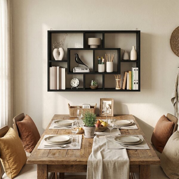 HOMCOM Mensola da Parete Decorativa Scaffale per Libri, CD con 8 Cubi 85x14,5x47,5 cm Nero | Aosom Italy