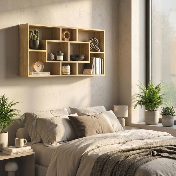 HOMCOM Mensola da Parete Decorativa Libreria per Libri, CD con 8 Cubi 85x14,5x47,5 cm Rovere | Aosom Italy