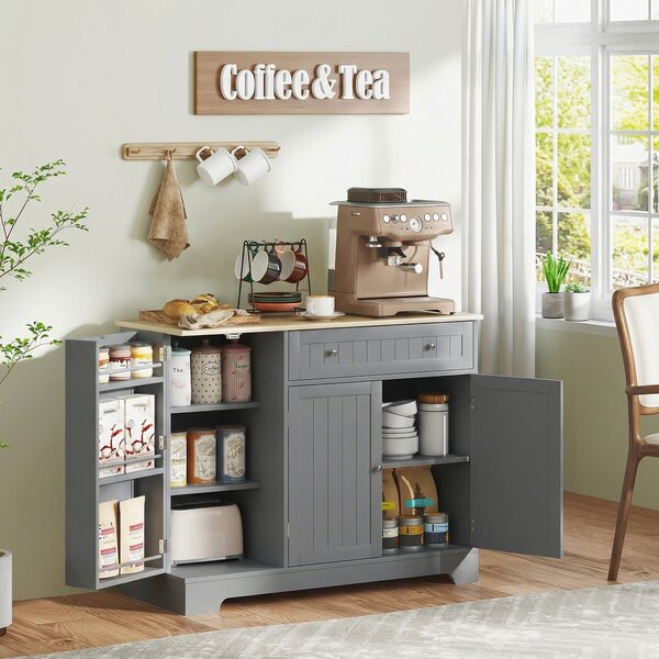 HOMCOM Credenza da Cucina Mobile Cucina con 3 Ripiani sulle Ante Cassetto Ripiani Regolabili per Sala da Pranzo 105x40x83 cm Grigio | Aosom Italy