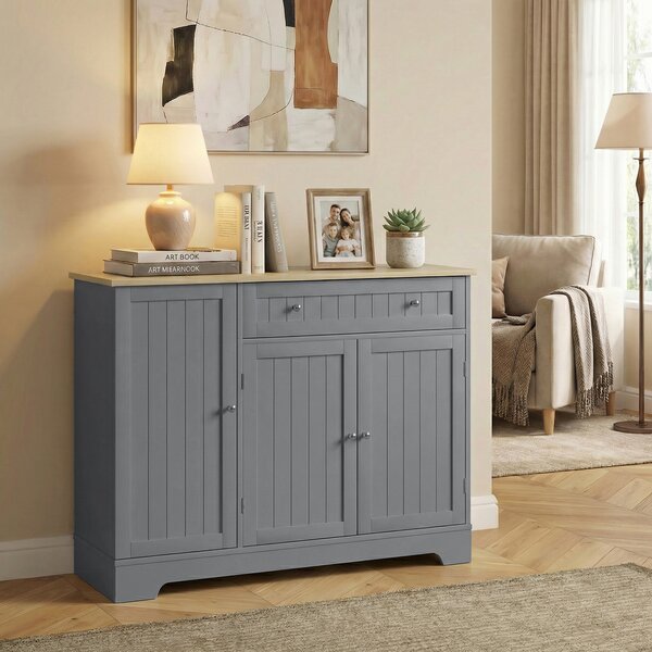 HOMCOM Credenza da Cucina Mobile Cucina con 3 Ripiani sulle Ante Cassetto Ripiani Regolabili per Sala da Pranzo 105x40x83 cm Grigio | Aosom Italy