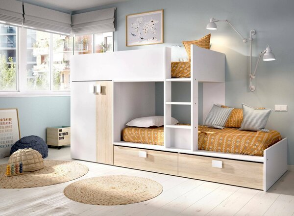 Composizione camera da letto Acerola, 275x108h150 cm, Bianco e Rovere