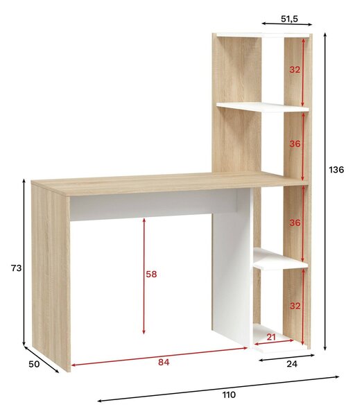 Scrivania salvaspazio bianca e rovere 110x52cm con libreria - Abba