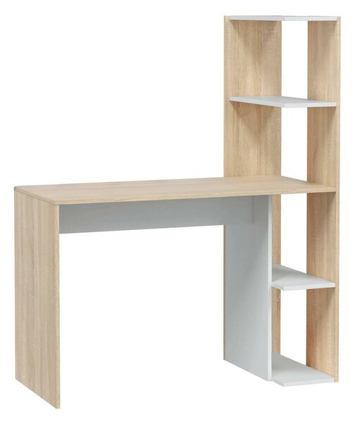 Scrivania salvaspazio bianca e rovere 110x52cm con libreria - Abba