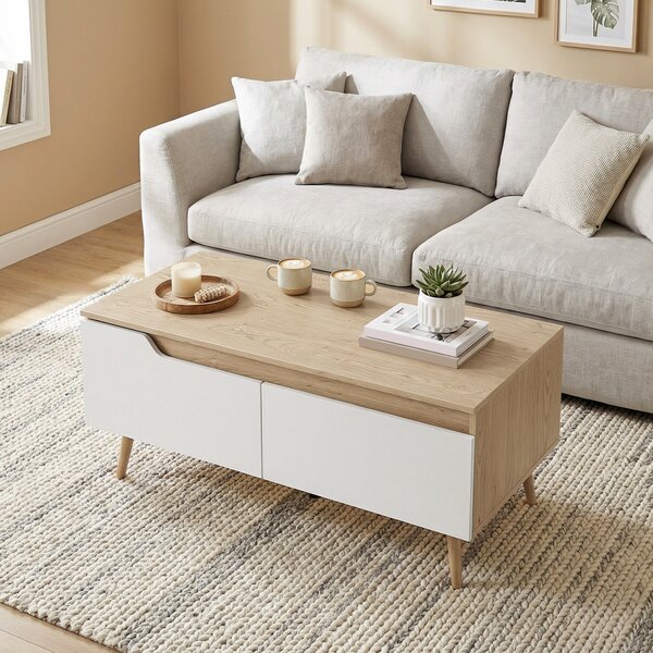HOMCOM Tavolino da Salotto con 2 Cassetti Tavolino Basso per Soggiorno con Gambe in Legno di Pino 100x50x46cm Rovere | Aosom Italy