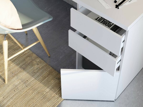 Scrivania lineare bianca 138x60cm con 3 cassetti - Alko