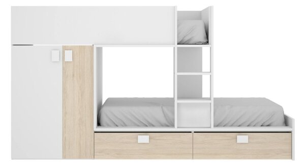 Composizione camera da letto Acerola, 275x108h150 cm, Bianco e Rovere