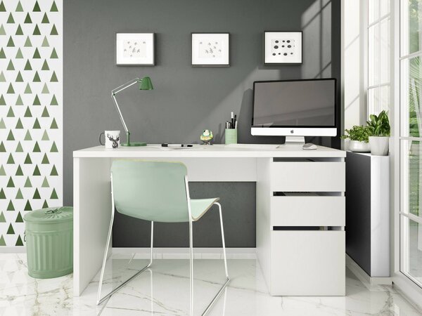 Scrivania lineare bianca 138x60cm con 3 cassetti - Alko