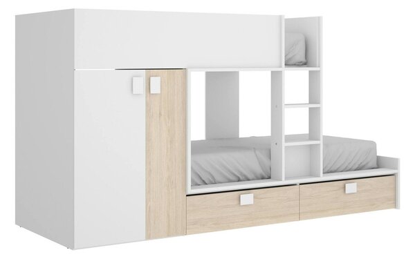 Composizione camera da letto Acerola, 275x108h150 cm, Bianco e Rovere