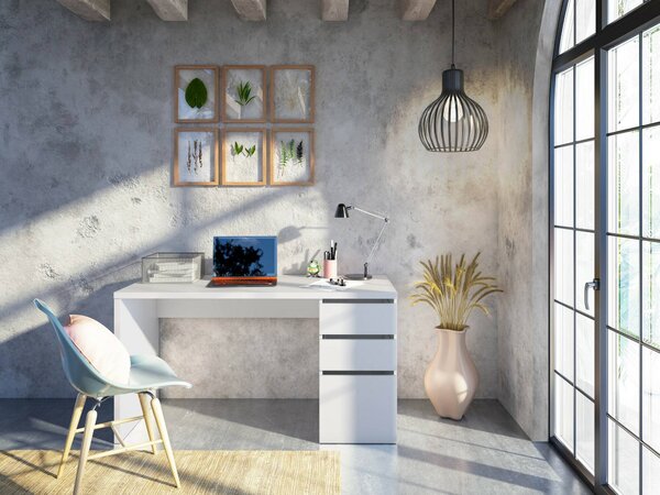 Scrivania lineare bianca 138x60cm con 3 cassetti - Alko