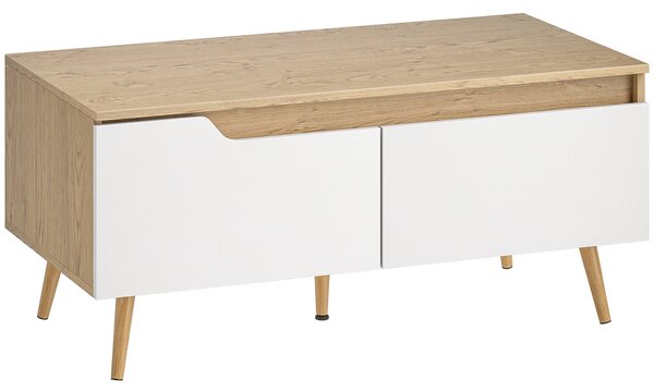 HOMCOM Tavolino da Salotto con 2 Cassetti Tavolino Basso per Soggiorno con Gambe in Legno di Pino 100x50x46cm Rovere | Aosom Italy