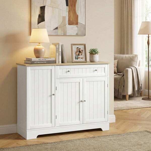 HOMCOM Madia da Cucina Credenza 3 Ripiani Ante Cassetto Ripiani Regolabili per Sala da Pranzo 105x40x83 cm Bianco | Aosom Italy