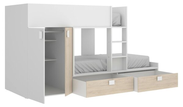 Composizione camera da letto Acerola, 275x108h150 cm, Bianco e Rovere