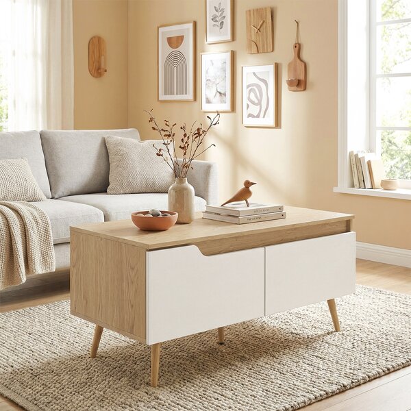 HOMCOM Tavolino da Salotto con 2 Cassetti Tavolino Basso per Soggiorno con Gambe in Legno di Pino 100x50x46cm Rovere | Aosom Italy