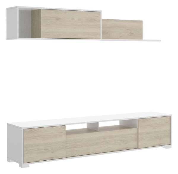 Mobile soggiorno multifunzione 200cm rovere e bianco lucido - Abbete