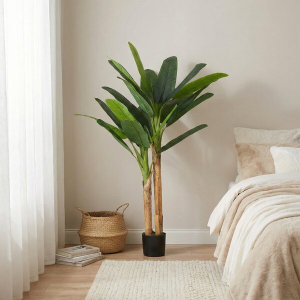 HOMCOM Albero di Banano Artificiale 150 cm Pianta Artificiale Decorativa con Vaso e 2 Tronchi per Casa Ufficio Soggiorno Verde | Aosom Italy