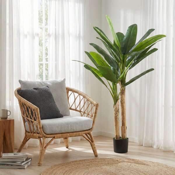 HOMCOM Albero di Banano Artificiale 150 cm Pianta Artificiale Decorativa con Vaso e 2 Tronchi per Casa Ufficio Soggiorno Verde | Aosom Italy