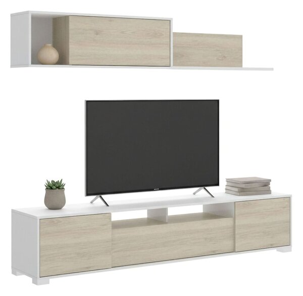 Mobile soggiorno multifunzione 200cm rovere e bianco lucido - Abbete