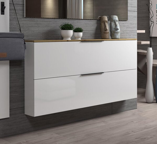 Scarpiera sospesa 2 ante bianca lucida e rovere 160x80h cm - Achiko