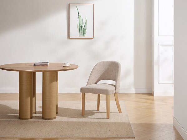Sedia in tessuto testurizzato e legno di hevea beige - Lotto di 2 - FUNIRA